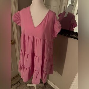 New Bubblegum pink Entro size large flutter sleeve tier dress